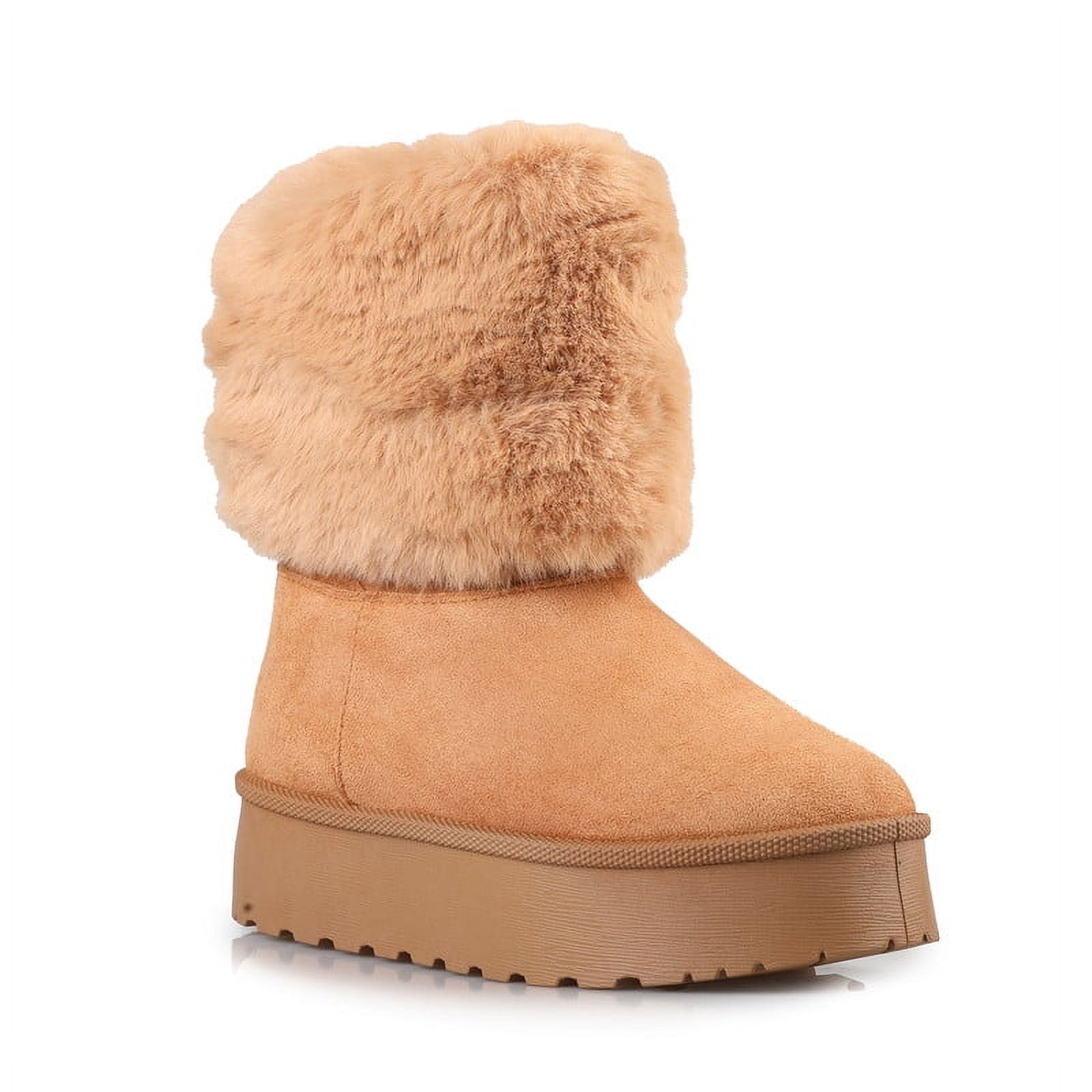 Women's Winter Warm Faux Fur Lined Platform Mid-Calf Winter Boots