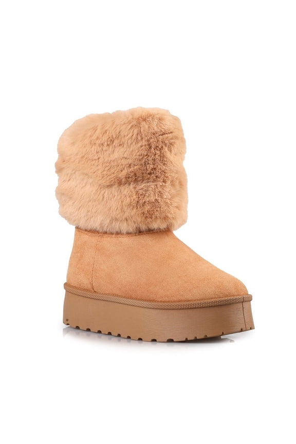 Women's Winter Warm Faux Fur Lined Platform Mid-Calf Winter Boots