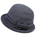 thumbnail image 1 of Women's Winter Warm Fisherman Pot Hat, Classic Dome Bowler Hat with Small Brim, Soft Felted Polyester Bell-Shaped Cap for Autumn Winter Fashion, Outdoor and Holiday Parties - Blue, 1 of 2
