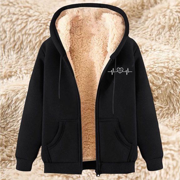 Women's Winter Warm Fleece Jackets Thick Long Sleeve Zip up Hoodies Sweatshirt Coat