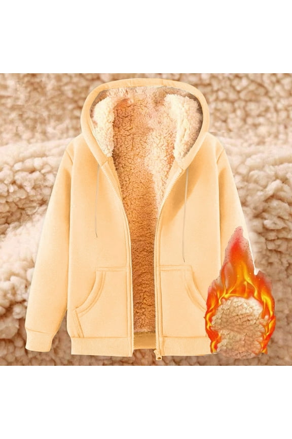 Women's Winter Warm Fleece Jackets Thick Sherpa Lined Zip up Hoodies Heavyweight Sweatshirt Coat,Beige_2XL