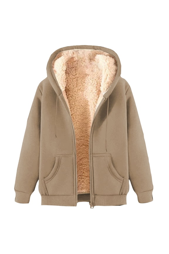 Women's Winter Warm Fleece Jackets Thick Sherpa Lined Zip up Hoodies Heavyweight Sweatshirt Coat,Khaki_2XL