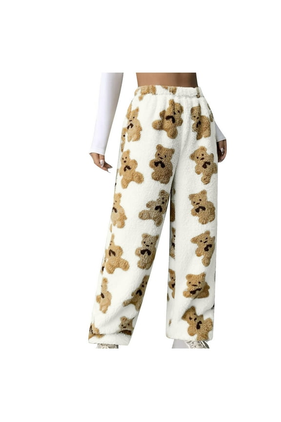 Women's Winter Warm Fleece Joggers Pants Sherpa Lined Athletic Active Sweatpants White XXL