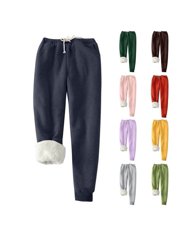 Women's Winter Warm Fleece Joggers Pants Sherpa Lined Athletic Active Tapered Sweatpants with Pockets