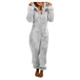 thumbnail image 1 of Women's Winter Warm Fleece Jumpsuit - Long-Sleeve Hooded Zipper Casual Sleepwear, Gray, XXL, 1 of 4