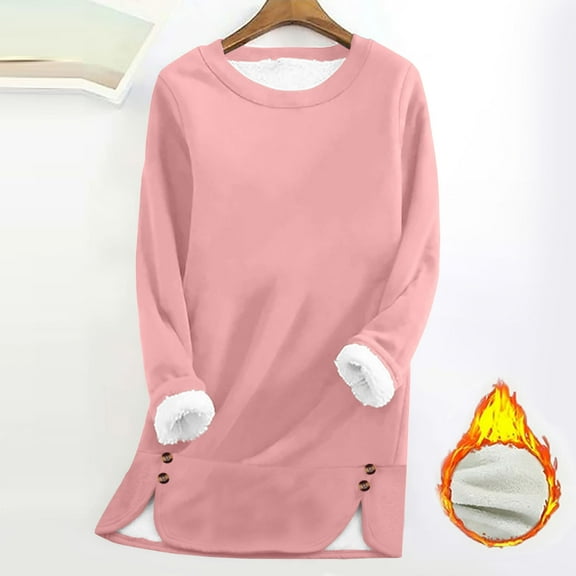 Women's Winter Warm Fleece Lined Crewneck Sweatshirt Pullover Loungewear Tunic Thermal Tops M