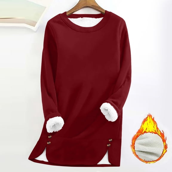 Women's Winter Warm Fleece Lined Crewneck Sweatshirt Pullover Loungewear Tunic Thermal Tops S