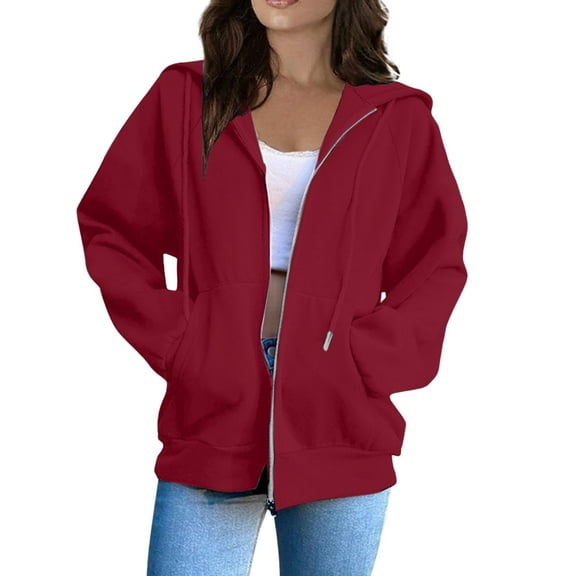 Women's Winter Warm Fleece Lined Raglan Sleeve Zip Up Hoodie with Front Pocket, Loose Fit Long Sleeve Sweatshirt Coat for Streetwear, Casual Daily Use and Cold Weather Protection Wine XXL