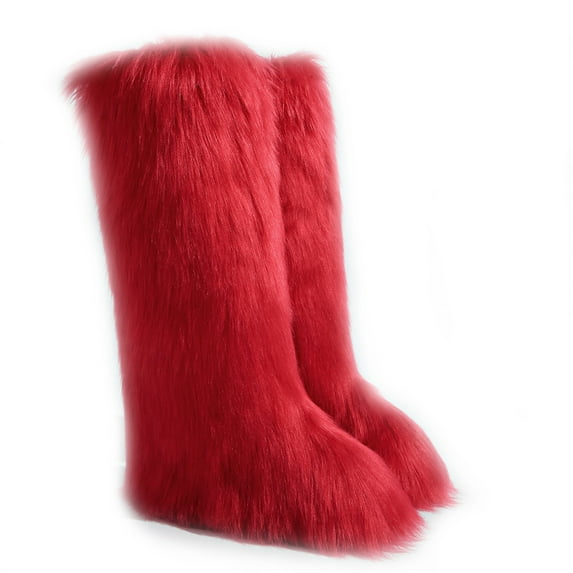 Women's Winter Warm Fluffy Faux Fur Knee High Snow Boots -Fashionable & Cozy Non-Slip Sole Long Boots