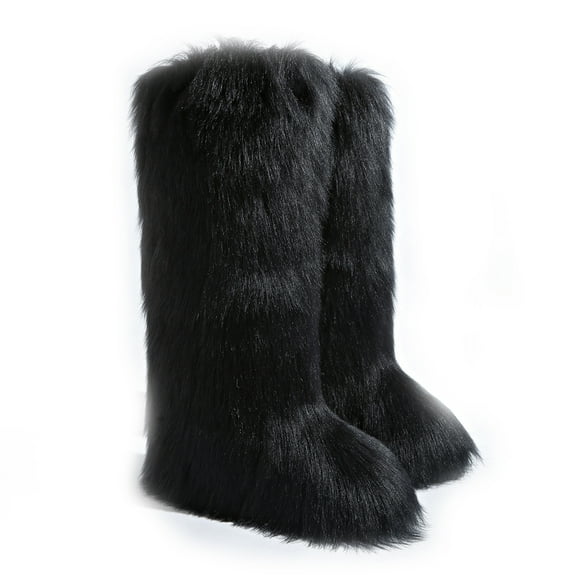 Women's Winter Warm Fluffy Faux Fur Knee High Snow Boots -Fashionable & Cozy Non-Slip Sole Long Boots