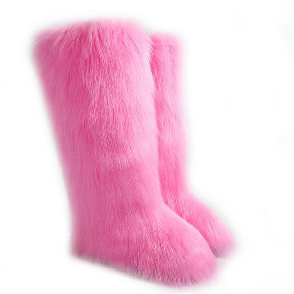 Women's Winter Warm Fluffy Faux Fur Knee High Snow Boots -Fashionable & Cozy Non-Slip Sole Long Boots