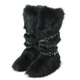 thumbnail image 1 of Women's Winter Warm Fluffy Faux Fur Knee High Snow Boots - Fashionable Cross Belt Buckle Boots, 1 of 4