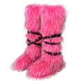 thumbnail image 1 of Women's Winter Warm Fluffy Faux Fur Knee High Snow Boots - Fashionable Cross Belt Buckle Boots, 1 of 4