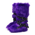 thumbnail image 1 of Women's Winter Warm Fluffy Faux Fur Knee High Snow Boots - Fashionable Cross Buckle Non Slip Cotton Boots, 1 of 4