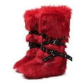 thumbnail image 1 of Women's Winter Warm Fluffy Faux Fur Knee High Snow Boots - Fashionable Cross Buckle Non Slip Cotton Boots, 1 of 4