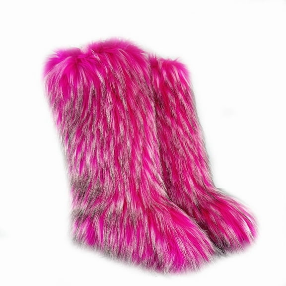 Women's Winter Warm Fluffy Faux Fur Knee High Snow Boots Outdoor Long Boots Big Size