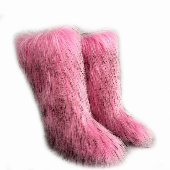 Women's Winter Warm Fluffy Faux Fur Knee High Snow Boots Outdoor Long Boots Big Size