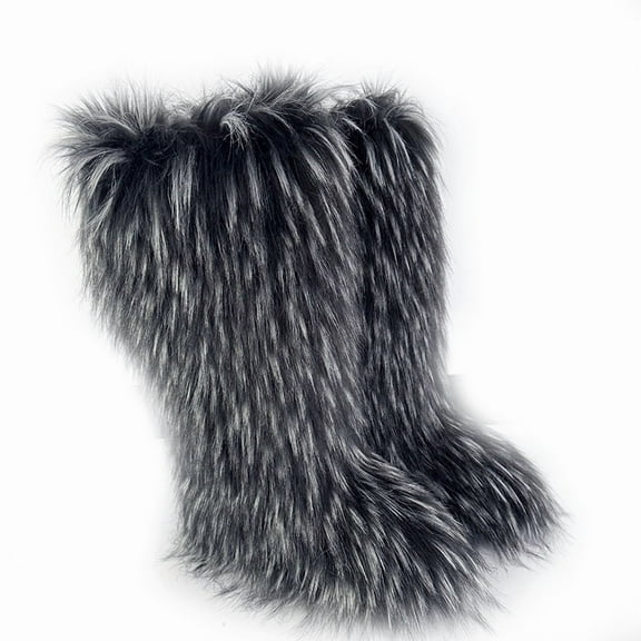 Women's Winter Warm Fluffy Faux Fur Knee High Snow Boots Outdoor Long Boots Big Size