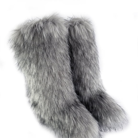 Women's Winter Warm Fluffy Faux Fur Knee High Snow Boots Outdoor Long Boots Big Size