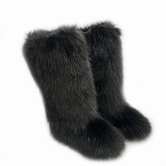Women's Winter Warm Fluffy Faux Fur Knee High Snow Boots Outdoor Long Boots Big Size