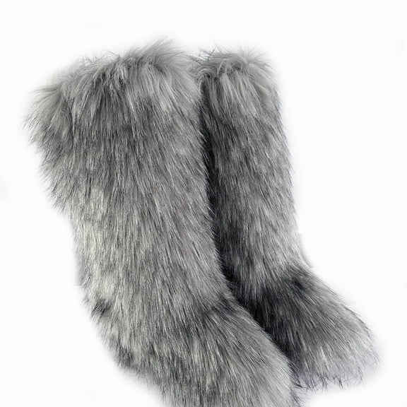 Women's Winter Warm Fluffy Faux Fur Knee High Snow Boots Outdoor Long Boots Big Size