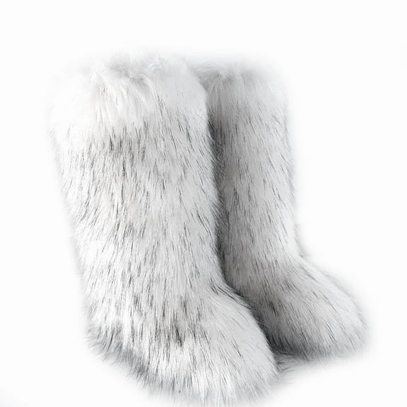 Women's Winter Warm Fluffy Faux Fur Knee High Snow Boots Outdoor Long Boots Big Size