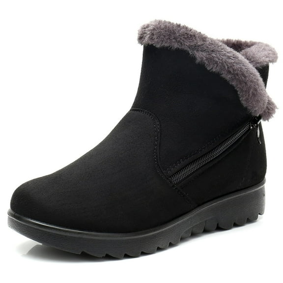 Women's Winter Warm Fur Lined Snow Boots Side Zipper Ankle Boots Outdoor Booties Comfortable Boots for Women
