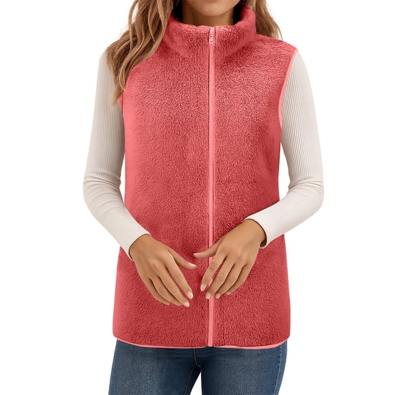 Women's Winter Warm Fuzzy Open Front Sleeveless Cardigan Outerwear, Material Solid Color Standard Thickness, Casual Daily Trendy Long-Sleeve Pairing For Autumn Winter