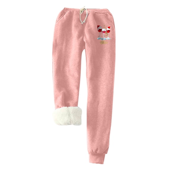 Women's Winter Warm Fuzzy Sweatpant High Waist Sherpa Lined Jogger Fleece Pants Drawstring Elastic Waist Printed Pants Womens Clothes