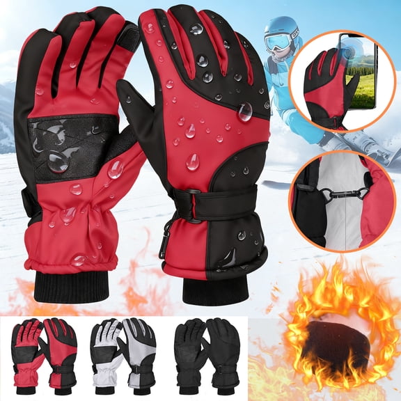 Women's Winter Warm Gloves, Thickned Windproof, Fleece-Lined thermal, Index Finger Touchscreen, Adjustable Wrist Strap & Anti-Loss Buckle, Ideal for Cold-Weather Outdoor Use(Gray,Women's Size)