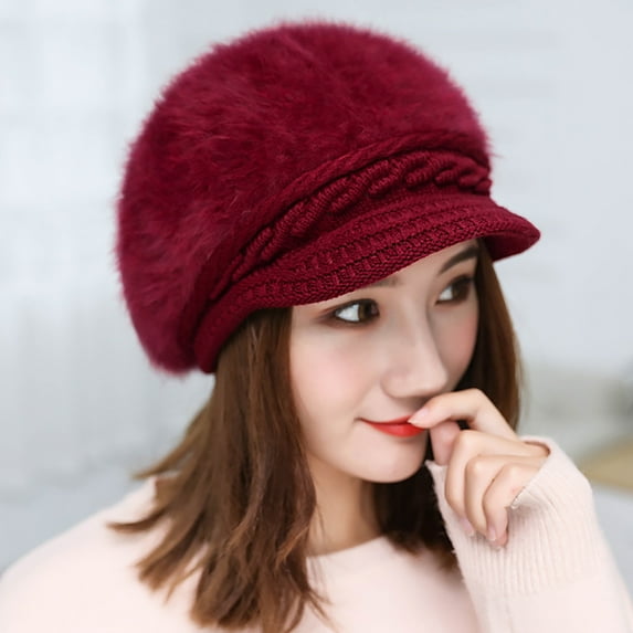 Women's Winter Warm Hat Crochet Slouchy Beanie Knitted Caps with Visor