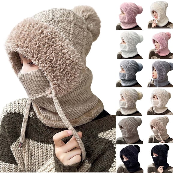 Women's Winter Warm Hat Fleece Lined and Thickened with Ear Protection Knitted Woolen Cold Proof Hat