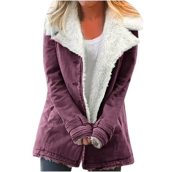 Women's Winter Warm Jackets Fashion Zip Up Plus Size Composite Plush Button Lapels Jacket Outwear Coat