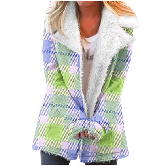 Women's Winter Warm Jackets Fashion Zip Up Plus Size Composite Plush Button Lapels Jacket Outwear Coat