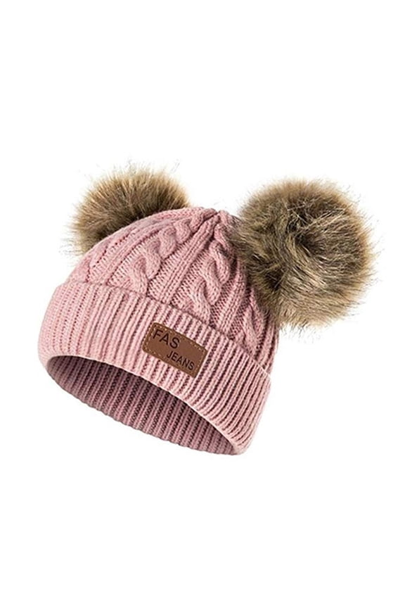Women's Winter Warm Knit Beanie with Faux Fur Pom Skull Cap Cozy Fleece Lined Hat for Women Pink F