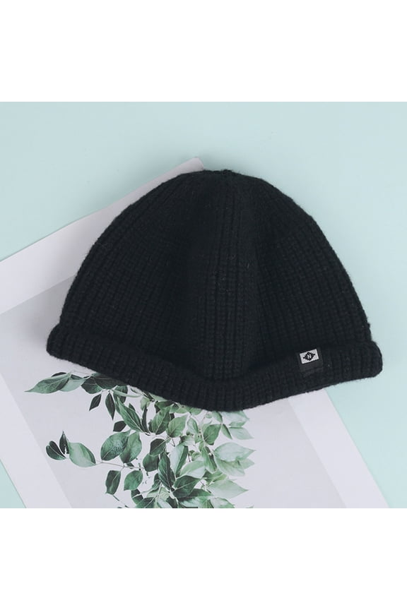 Women's Winter Warm Knit Hat with Thick Fleece Lining, Cold Proof Ear Protection Beanie for Cold Weather, Face Slimming Wool Blend Thermal Cap for Daily Wear, Soft Stretchable Winter Skull Cap Black