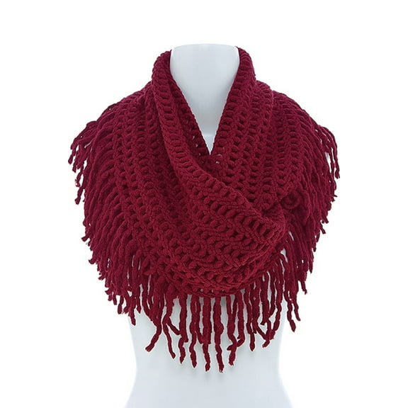 Women's Winter Warm Knit Infinity Fringed Scarf, Multiple Colors