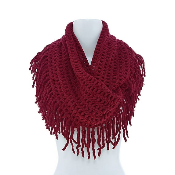 Women's Winter Warm Knit Infinity Fringed Scarf, Multiple Colors
