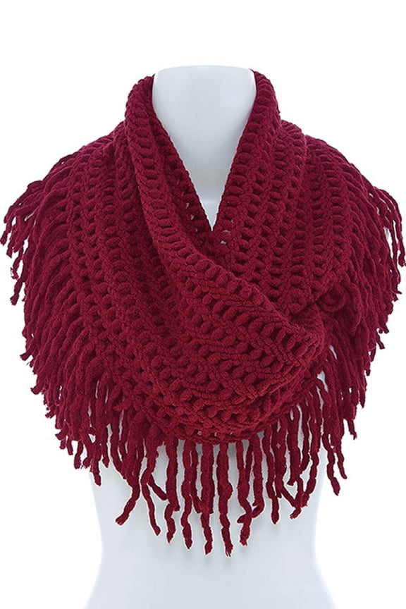 Women's Winter Warm Knit Infinity Fringed Scarf, Multiple Colors