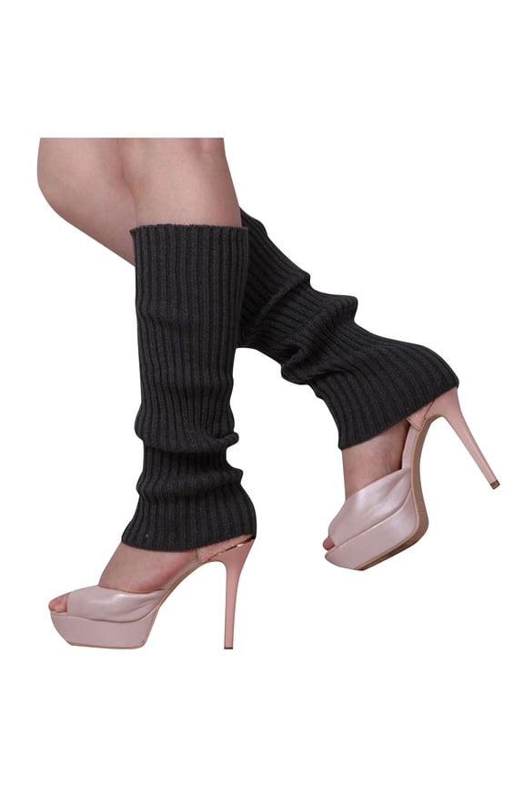 Women's Winter Warm Knit Leg Warmers, Soft Crochet Woolen Boot Cuffs and Long Socks, Stylish Cold Weather Thermal Accessories for Daily Wear, Dark Gray, One Size