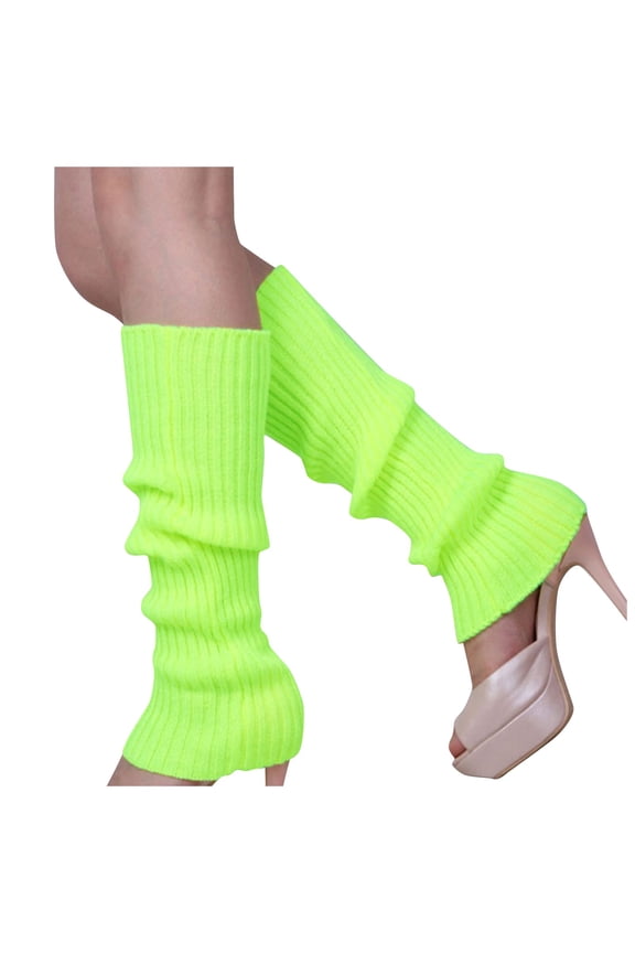 Women's Winter Warm Knit Leg Warmers, Soft Crochet Woolen Boot Cuffs and Long Socks, Stylish Cold Weather Thermal Accessories for Daily Wear, Fluorescent Green, One Size