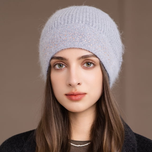 Women's Winter Warm Knitted Hat with Shiny Decoration - Soft Elastic Loose Lightweight Comfortable Winter Hat Suitable for Casual and Formal Outfits, Hand Washable, Winter Hat