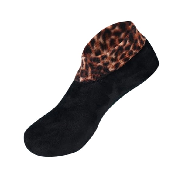 Women's Winter Warm Leopard Print Non-Slip Home Indoor Thermal Slip-Resistant Cozy Socks in Black