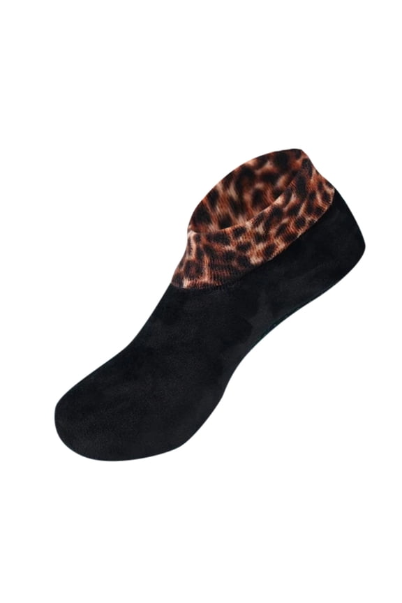 Women's Winter Warm Leopard Print Non-Slip Home Indoor Thermal Slip-Resistant Cozy Socks in Black