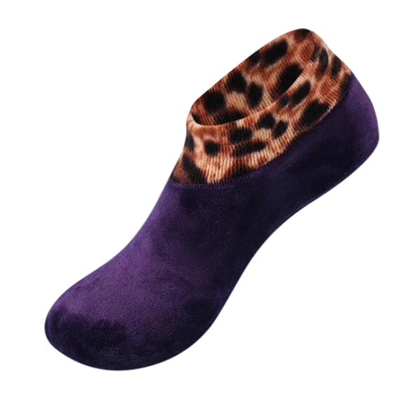 Women's Winter Warm Leopard Print Non-Slip Home Indoor Thermal Slip-Resistant Cozy Socks in Purple