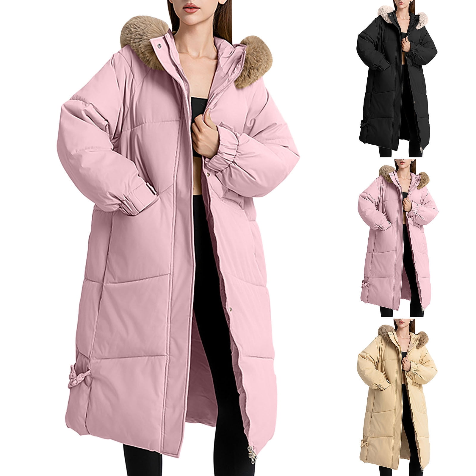 Women's Winter Warm Long Coat Hoodies Collar Jacket Slim Fit Parkas ...