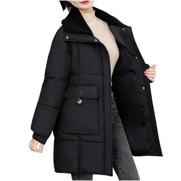 Women's Winter Warm Long Jacket Fleece Lined Lapel Coats Long Sleeve Thick Thermal Outerwear Jackets for Going Out Street