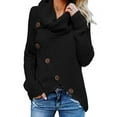 thumbnail image 1 of Women's Winter Warm Long Sleeve Turtleneck Knitted Sweater Pulover Jumper Cardigan Knitwear Winter Irregular Oblique Button Outwear Tops, 1 of 2