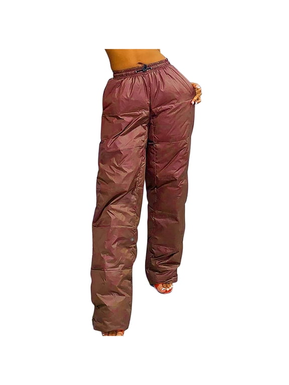 Women's Winter Warm Loose Utility Down Pants High Waisted Windproof Outdoor Ski Snow Pants Trousers