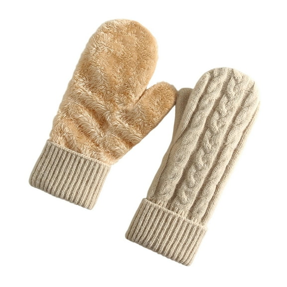 Women's Winter Warm Mittens, Thick Knitted Wool Gloves with Soft Lining - Cozy Cold Weather Warmer Accessories & Gifts (Beige)